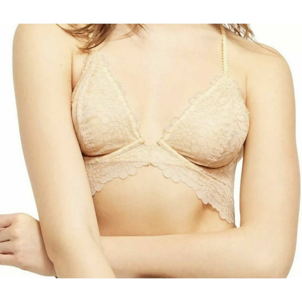 Free People Intimately Bra Lucia Underwire 36B Bralette Wheat Beige Lace $48 NWT